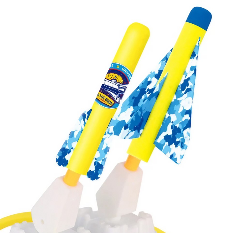 Jucarie pentru Copii, Flippy, Lansator de Rachete cu Piciorul, Doua Lansatoare, 4 Rachete Fara Lumini, 2 Aircrafts, 33x25x27 cm, Galben-Albastru-2