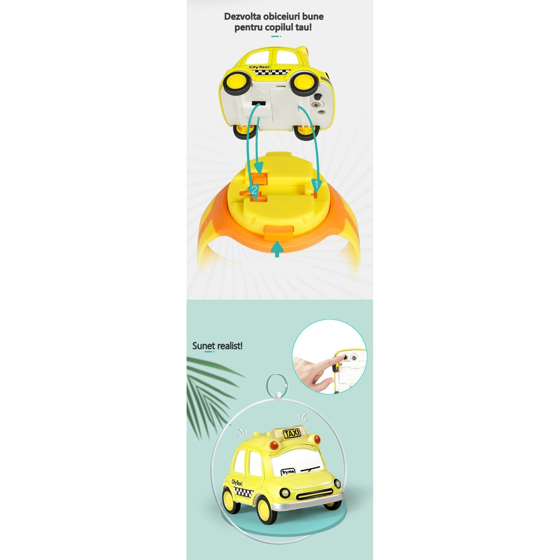 Jucarie pentru copii, Flippy, Masina-ceas, Galben-3