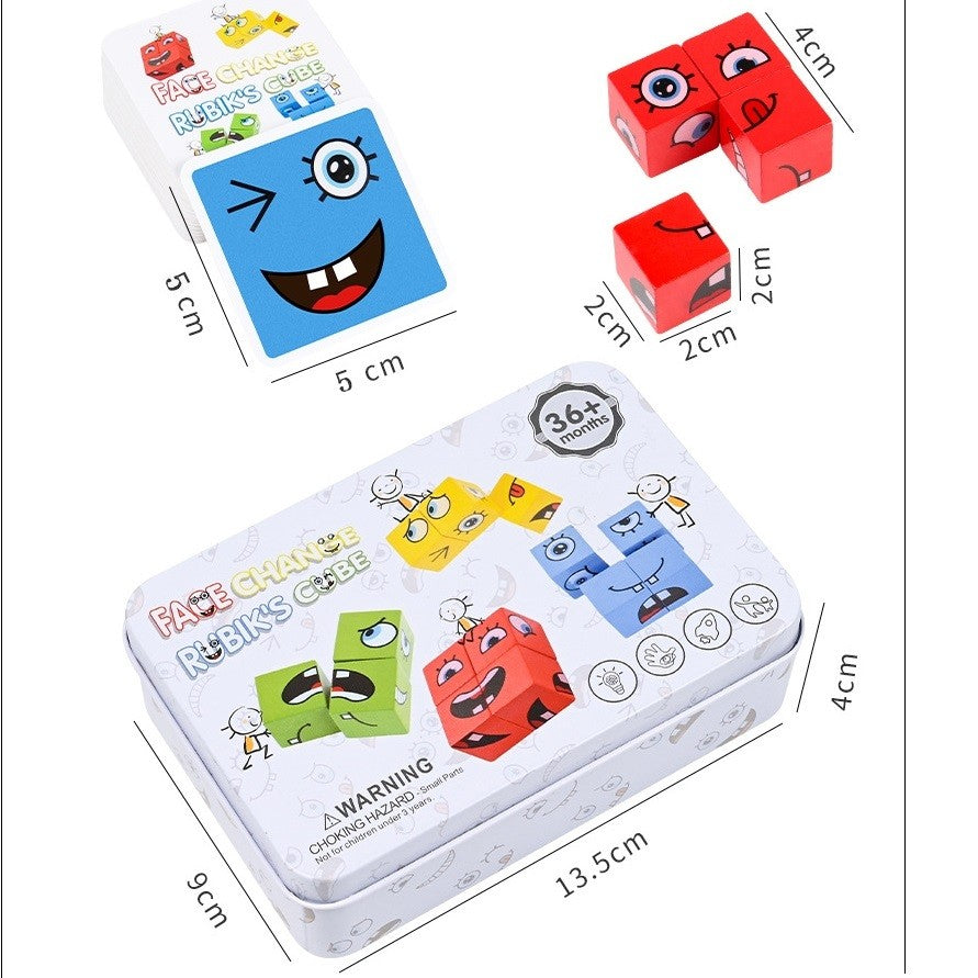 Jucarie Pentru Copii Montessori Flippy, Cub din Lemn, Asamblare Fete, 64 de Carti Distractive, pentru Baieti si Fete, Varsta +3 ani, Educativ, Cutie din Aluminiu, 13.5 x 4 x 9 cm, multicolor-1