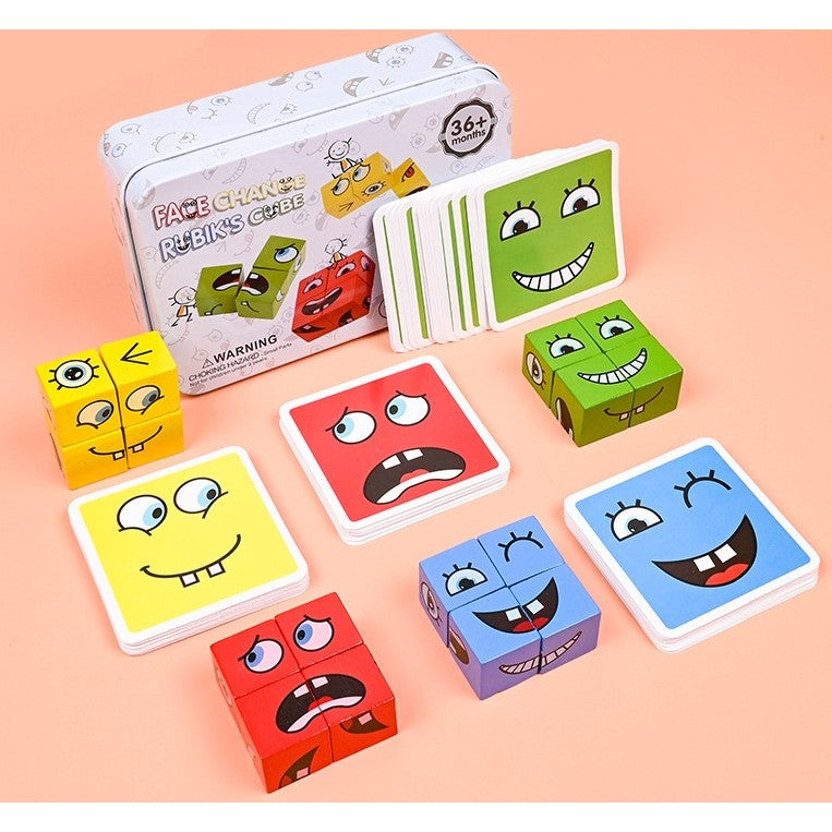 Jucarie Pentru Copii Montessori Flippy, Cub din Lemn, Asamblare Fete, 64 de Carti Distractive, pentru Baieti si Fete, Varsta +3 ani, Educativ, Cutie din Aluminiu, 13.5 x 4 x 9 cm, multicolor-2