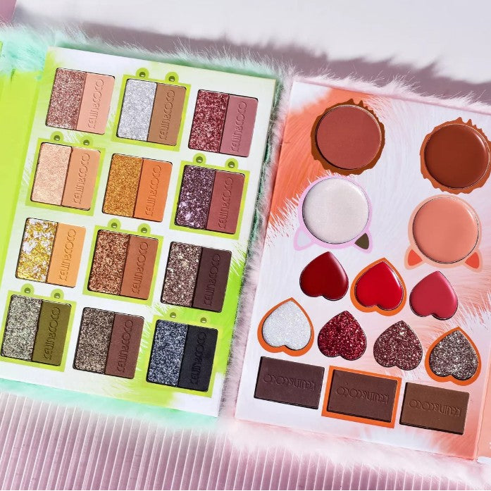 Set de Machiaj Kevin&Coco, 38 culori, Fard Ochi, Iluminatoare si Contouring, Husa Pufoasa, Model Broscuta, 17.3x12.5x5 cm, Multicolor-4