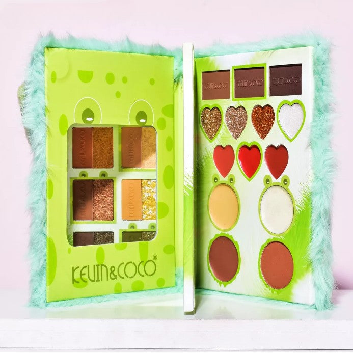 Set de Machiaj Kevin&Coco, 38 culori, Fard Ochi, Iluminatoare si Contouring, Husa Pufoasa, Model Broscuta, 17.3x12.5x5 cm, Multicolor-6