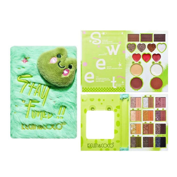 Set de Machiaj Kevin&Coco, 38 culori, Fard Ochi, Iluminatoare si Contouring, Husa Pufoasa, Model Broscuta, 17.3x12.5x5 cm, Multicolor-0