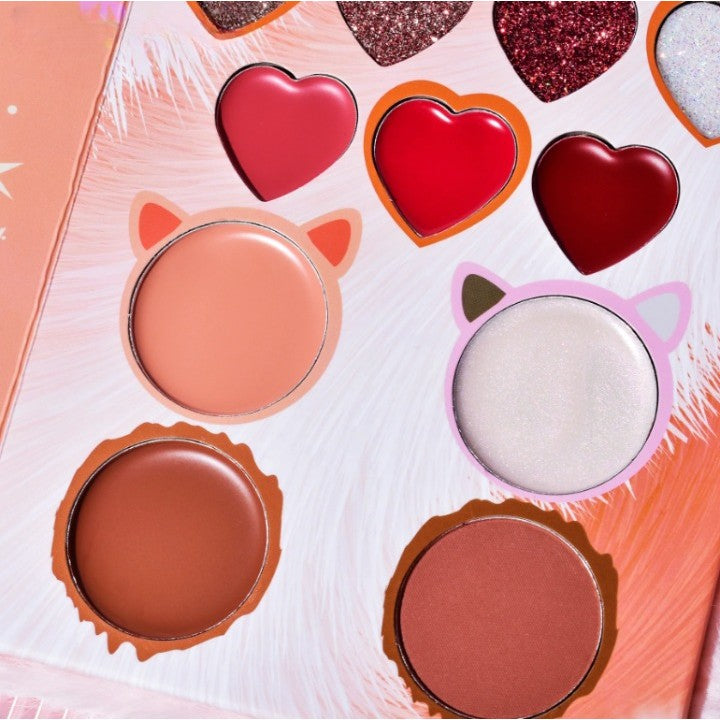 Set de Machiaj Kevin&Coco, 38 culori, Fard Ochi, Iluminatoare si Contouring, Husa Pufoasa, Model Pisicuta, 17.3x12.5x5 cm, Multicolor-1