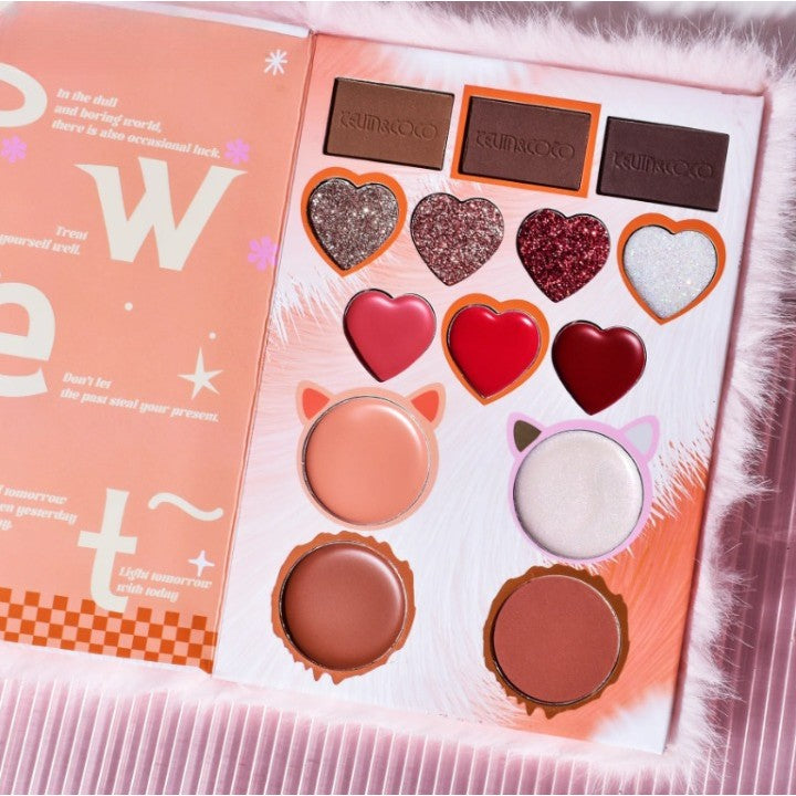 Set de Machiaj Kevin&Coco, 38 culori, Fard Ochi, Iluminatoare si Contouring, Husa Pufoasa, Model Pisicuta, 17.3x12.5x5 cm, Multicolor-2