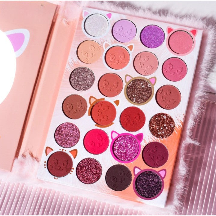 Set de Machiaj Kevin&Coco, 38 culori, Fard Ochi, Iluminatoare si Contouring, Husa Pufoasa, Model Pisicuta, 17.3x12.5x5 cm, Multicolor-5