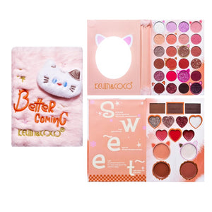 Set de Machiaj Kevin&Coco, 38 culori, Fard Ochi, Iluminatoare si Contouring, Husa Pufoasa, Model Pisicuta, 17.3x12.5x5 cm, Multicolor-0