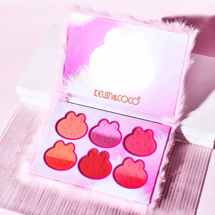 Set de Machiaj Kevin&Coco, 6 culori Blush, Husa Pufoasa, Model Pisicuta, 17.3x12.5x5 cm, Multicolor-2