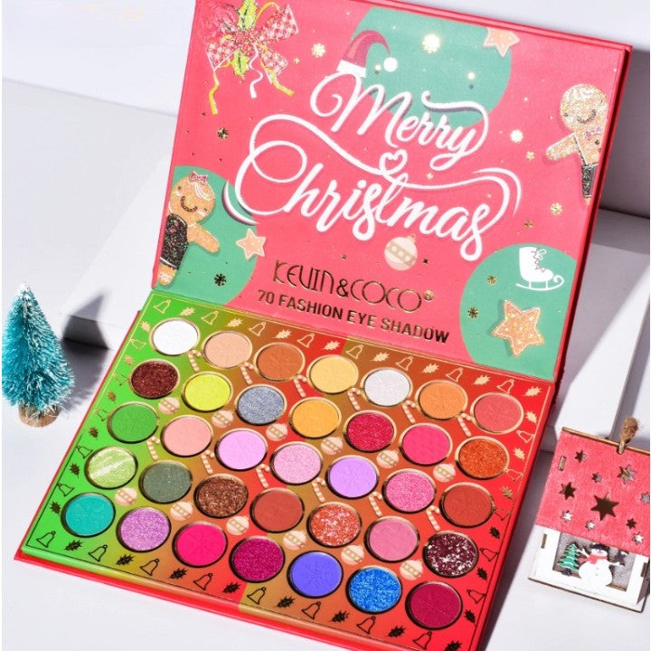 Set de Machiaj Kevin&Coco, 70 de Culori, Paleta de Farduri, Model Merry Christmas, Oglinda Ovala, 22.3x17.2x1.9 cm, Multicolor-1