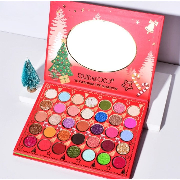 Set de Machiaj Kevin&Coco, 70 de Culori, Paleta de Farduri, Model Merry Christmas, Oglinda Ovala, 22.3x17.2x1.9 cm, Multicolor-2