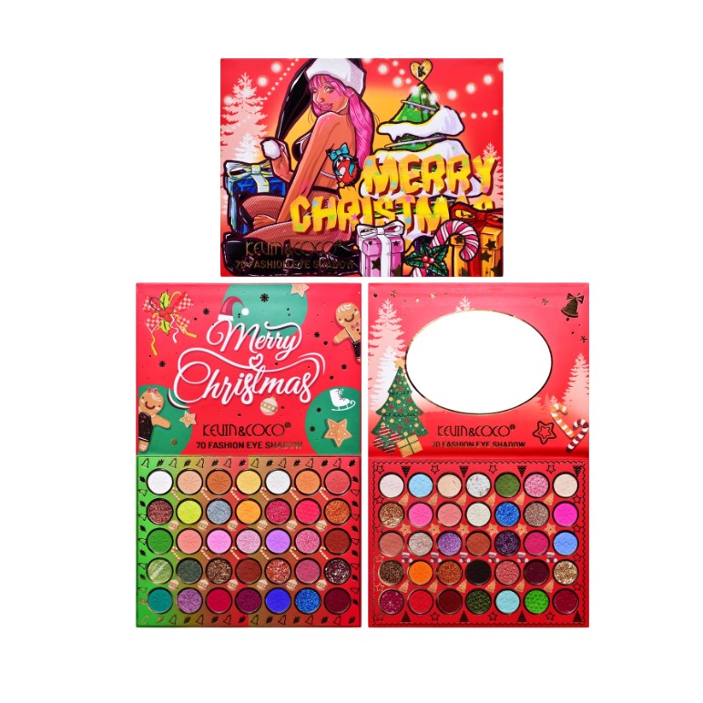 Set de Machiaj Kevin&Coco, 70 de Culori, Paleta de Farduri, Model Merry Christmas, Oglinda Ovala, 22.3x17.2x1.9 cm, Multicolor-3