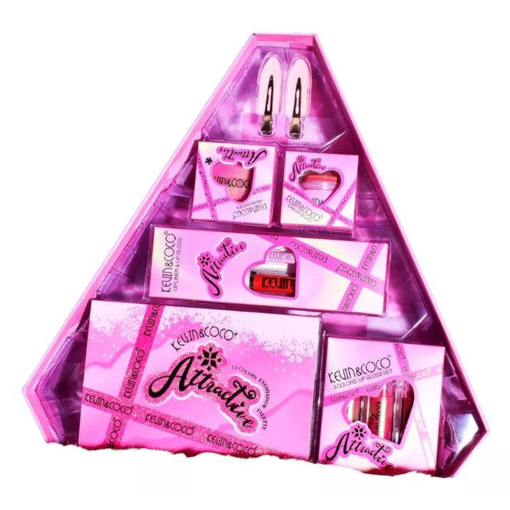 Set de Machiaj din 6 Piese Kevin&Coco, Farduri de Pleoape, Iluminator, Lip Gloss-uri, Creioane de Buze, Blush, Agrafe, Model Atractive, 35x33x10.5 cm, Multicolor-0