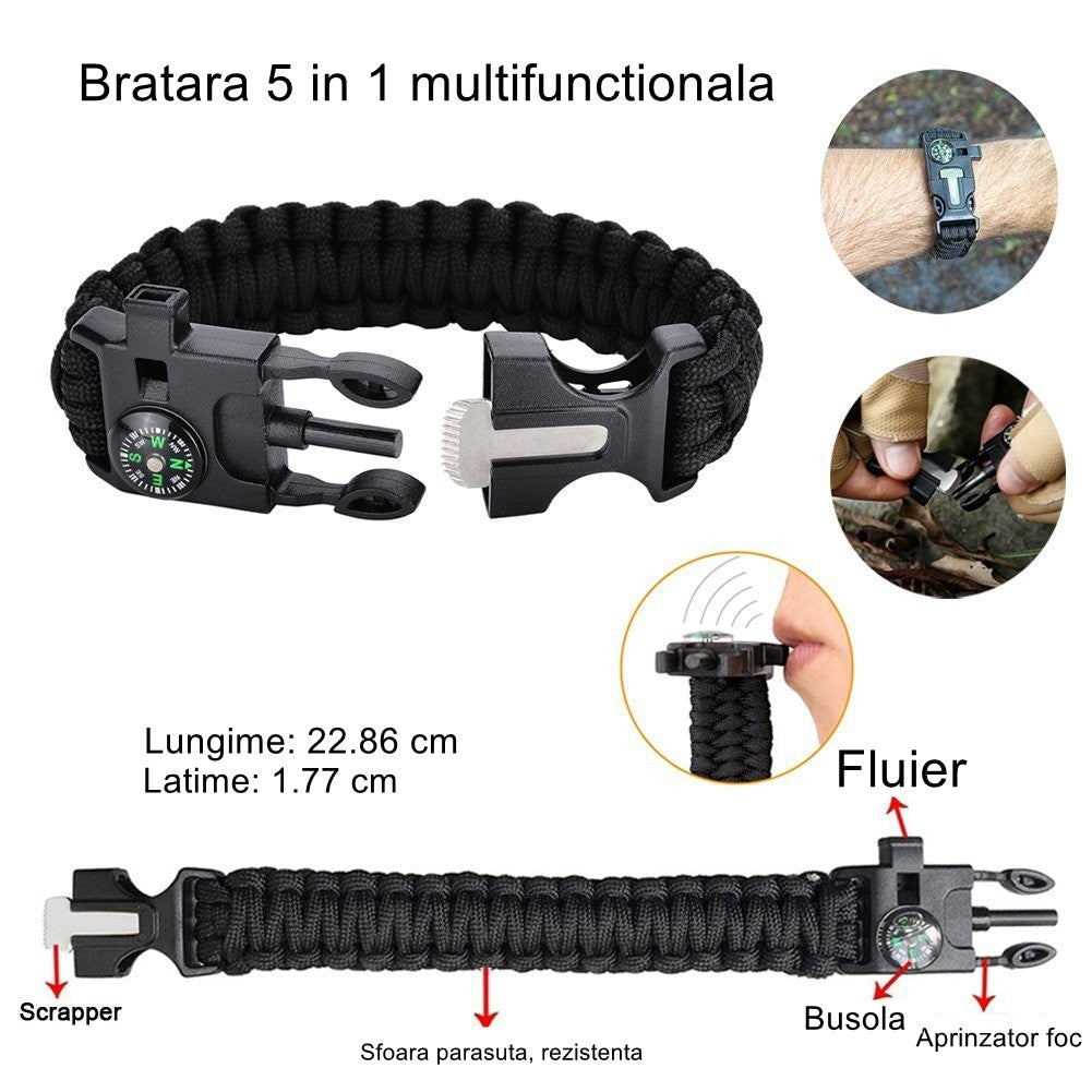 Kit supravietuire multifunctional Flippy, Instrumente profesionale, Agatatoare ghiozdan, pentru Camping, Drumetii, Aventuri in aer liber, negru-5