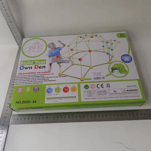 Kit de Constructie Fort 3D pentru Copii, Flippy, 560 g, 36 Sfere, 51 Tije, Panza Verde Impermeabil, 3 ani, Educativ, Multicolor-1