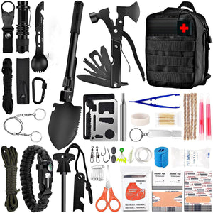 Kit supravietuire multifuncional Flippy, 42 de Instrumente Profesionale, Echipament de prim-ajutor, Drumetie, Camping, Negru-0