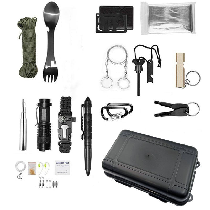 Kit supravietuire multifunctional Flippy, Instrumente profesionale, Agatatoare ghiozdan, pentru Camping, Drumetii, Aventuri in aer liber, negru-0