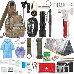 Kit supravietuire multifunctional Flippy, Instrumente profesionale, Trusa de Prim-Ajutor, pentru Camping, Drumetii, Aventuri in aer liber, borseta inclusa, model army-0