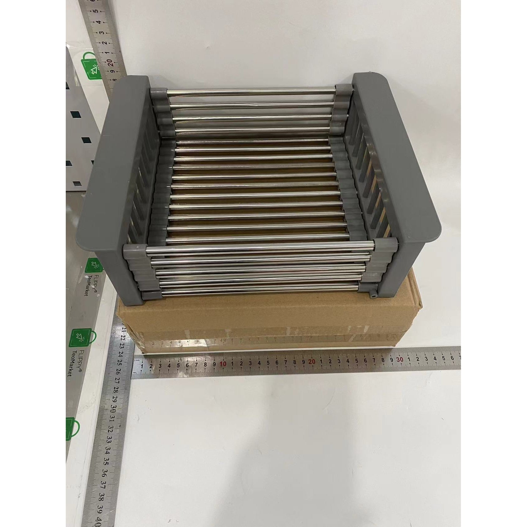 Scurgator Vase cu Suport Scurgere Extensibil, Flippy, Uscator Vase, Suport Tacamuri si Pahare, 22x29x9.5 cm, Gri-1