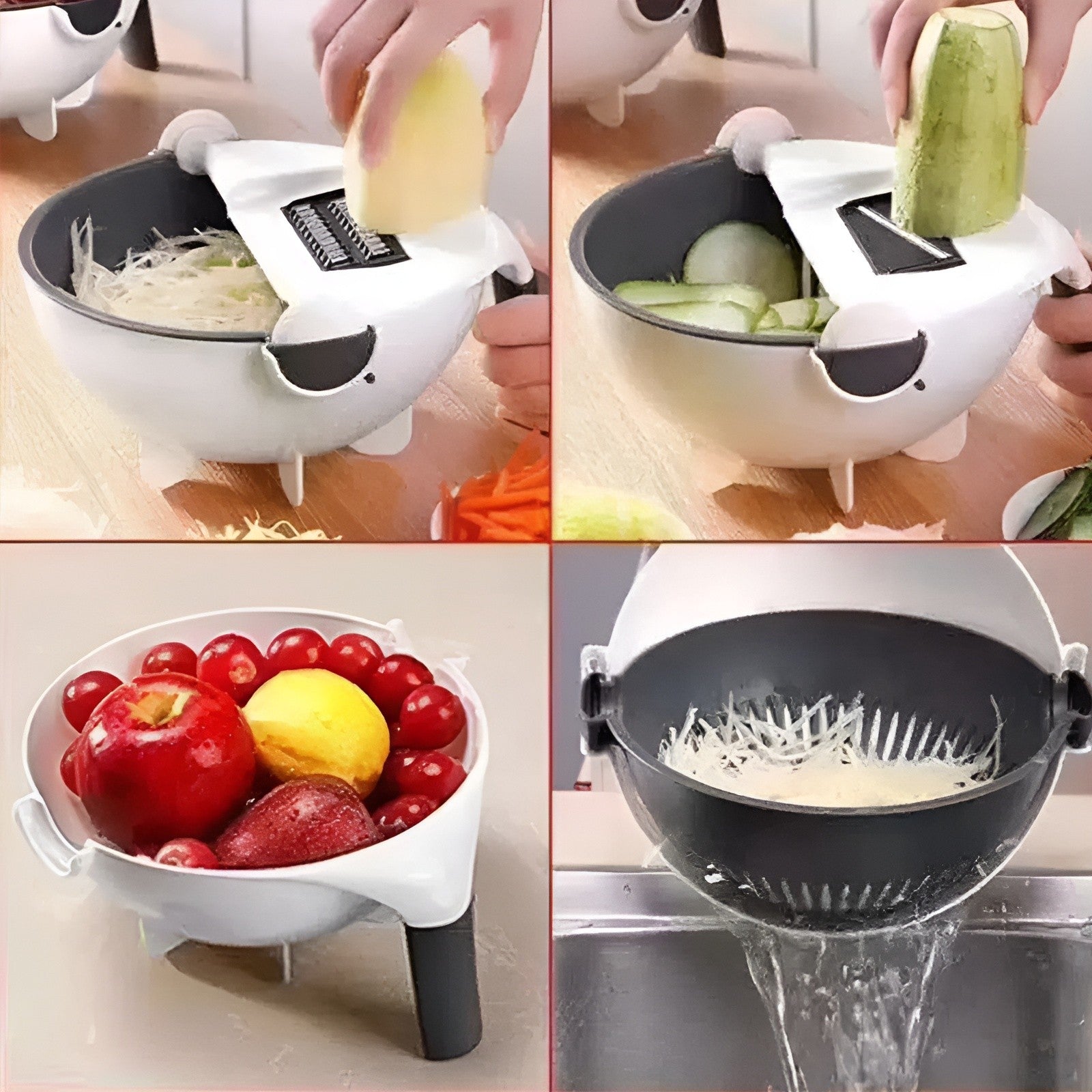 Tocator Multifunctional, Flippy, Lame Otel Inoxidabil, cu Suport Scurgere, Maner, Protectie Mana, 22x22x12 cm, Alb Negru-2