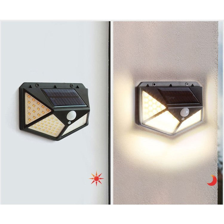 Lampa cu incarcare solara pentru exterior, 100 LED cu distanta de inductie, montaj pe perete, fara cabluri, cu 4 fete, Flippy-2