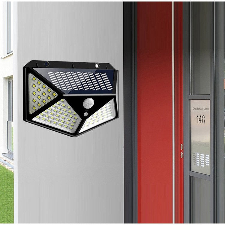 Lampa cu incarcare solara pentru exterior, 100 LED cu distanta de inductie, montaj pe perete, fara cabluri, cu 4 fete, Flippy-4