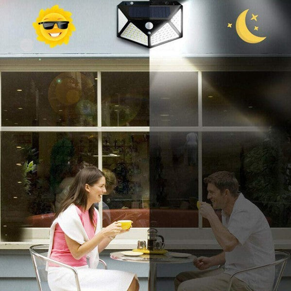 Lampa cu incarcare solara pentru exterior, 100 LED cu distanta de inductie, montaj pe perete, fara cabluri, cu 4 fete, Flippy-5