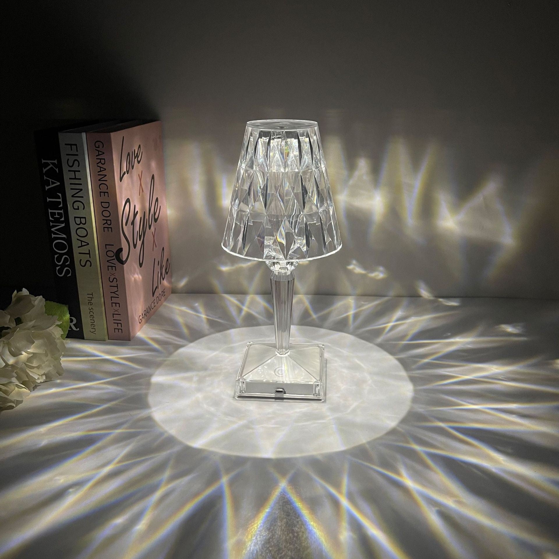Lampa de birou pe LED RGB 16, Flippy, dimmer tactil, 3 nivele de intensitate, incarcare USB, 3W, Cristal Acrilic, 26x12 cm, cu telecomanda, transparent-1