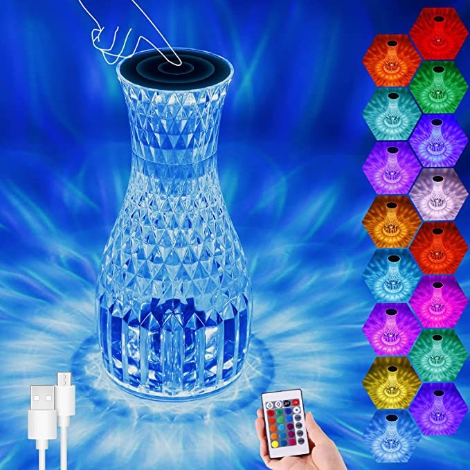 Lampa de birou pe LED RGB 16, Flippy, dimmer tactil, 3 nivele de intensitate, incarcare USB, 3W, Cristal Acrilic, 20x12 cm, cu telecomanda, forma vaza, transparent-6