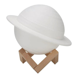 Lampa de veghe cu telecomanda in forma de Saturn 3D Saturn Light 16 culori, alimentare baterii, stand lemn inclus, 15 cm, Flippy-0