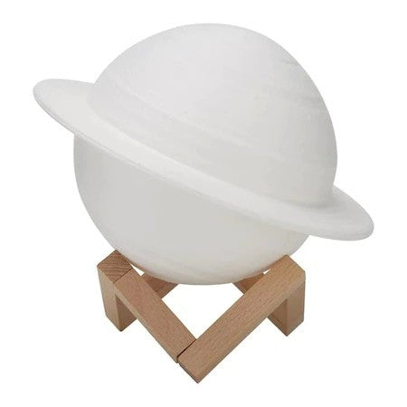 Lampa de veghe in forma de Saturn 3D Moon Light Alb Cald, alimentare baterii, stand plastic inclus, 13 cm, Flippy-3