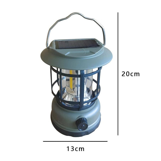 Lampa portabila camping, Felinar Vintage, ABS, Iluminare 30 COB LED, Intensitate reglabila, Acumulator inclus, Incarcare Solara si USB, 5W, Flippy, Verde-1