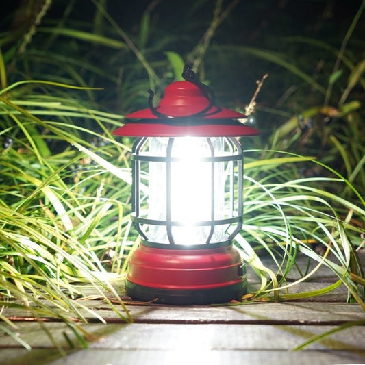 Lampa portabila camping, Felinar Vintage cu carlig, ABS, Iluminare 21 COB LED, Intensitate reglabila, 5W, Flippy, Rosu-1