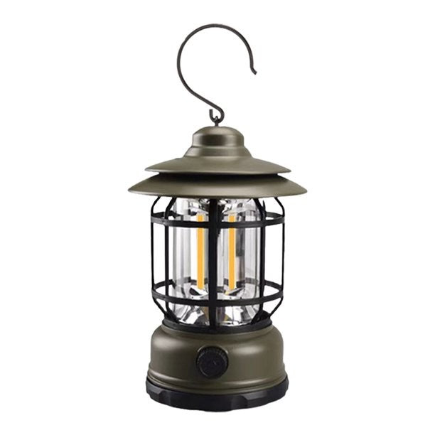 Lampa portabila camping, Felinar Vintage cu carlig, ABS, Iluminare 21 COB LED, Intensitate reglabila, 5W, Flippy, Verde-0