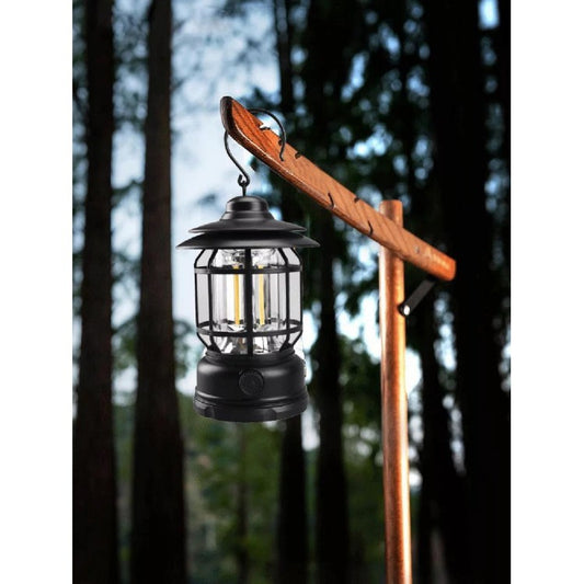 Lampa portabila camping, Felinar Vintage cu carlig, ABS, Iluminare 21 COB LED, Intensitate reglabila, 5W, Flippy, Negru-1