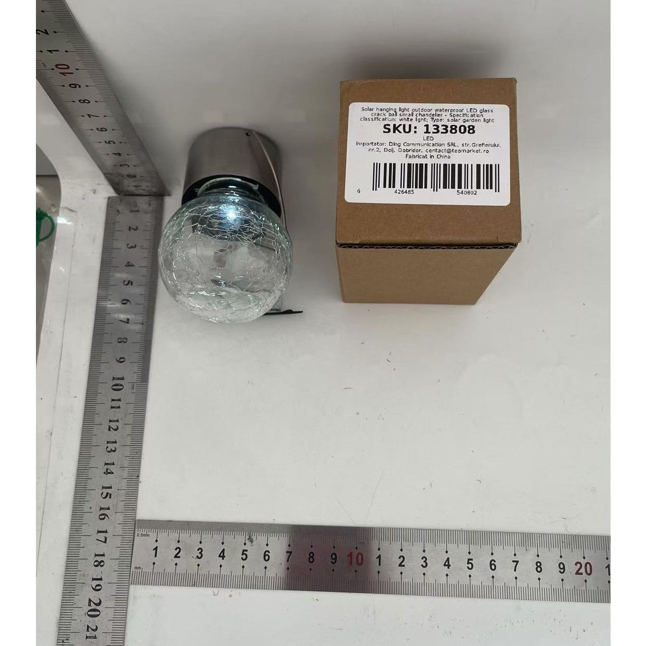 Lampa Solara Flippy, LED, Tip Candelabru Mic, Cu Bila Din Sticla Crapata, Exterioara, Impermeabila, Iluminare 6-12 H, Alb-1