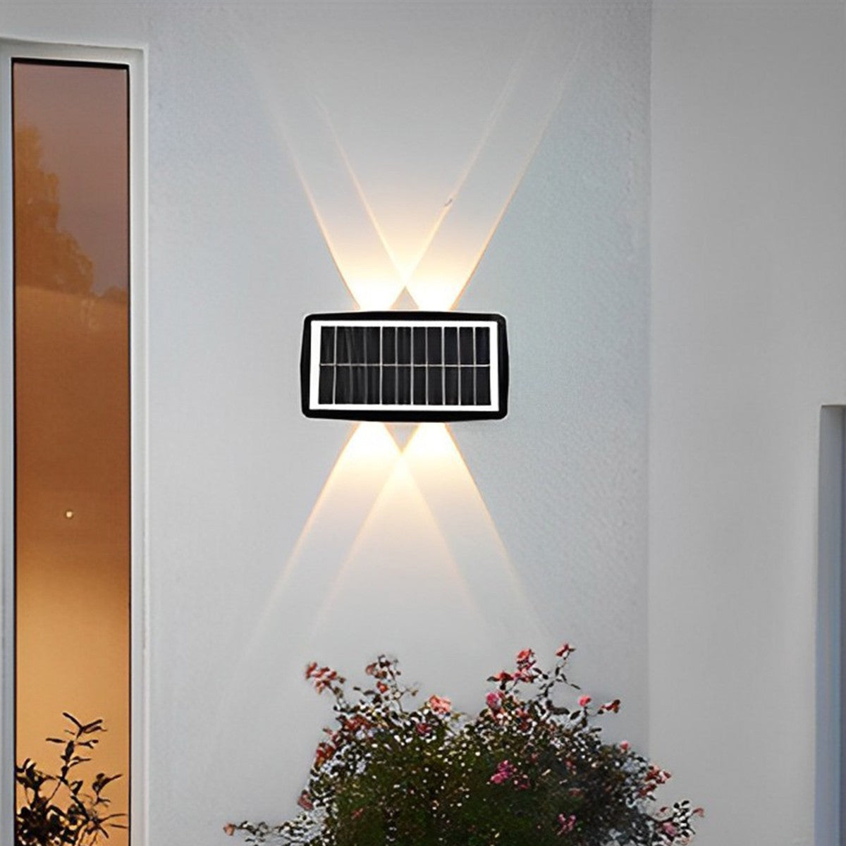 Lampa solara LED bidirectionala dreptunghiulara pentru perete Flippy, 20.5x10 cm, 6 LED-uri, 5.5V, ABS, 500mAh, rezistent la apa IP65, alb cald-1