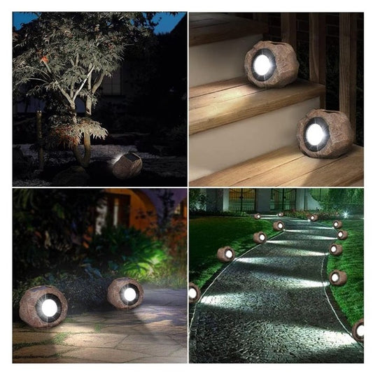 Lampa solara LED decorativa pentru gradina Flippy, imitatie piatra, lumina puternica 4 LED-uri, 12 x 15 cm, material ABS, baterie Ni-MH, 600 mAh, panou solar 2V, lumina alb rece, gri-1
