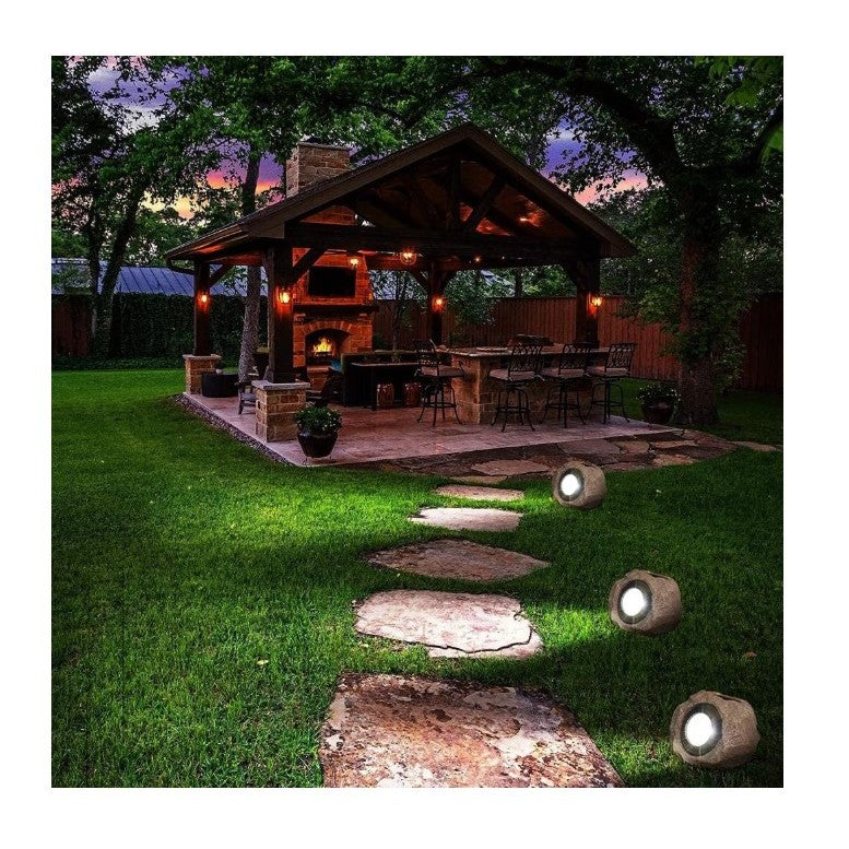 Lampa solara LED decorativa pentru gradina Flippy, imitatie piatra, lumina puternica 4 LED-uri, 12 x 15 cm, material ABS, baterie Ni-MH, 600 mAh, panou solar 2V, lumina alb rece, gri-3