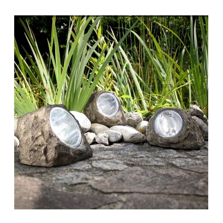 Lampa solara LED decorativa pentru gradina Flippy, imitatie piatra, lumina puternica 4 LED-uri, 12 x 15 cm, material ABS, baterie Ni-MH, 600 mAh, panou solar 2V, lumina alb rece, gri-4