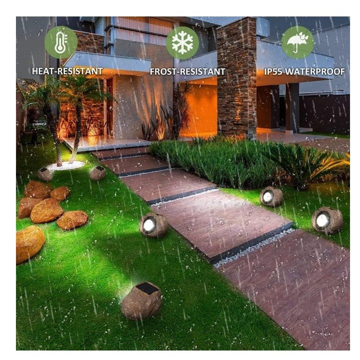 Lampa solara LED decorativa pentru gradina Flippy, imitatie piatra, lumina puternica 4 LED-uri, 12 x 15 cm, material ABS, baterie Ni-MH, 600 mAh, panou solar 2V, lumina alb rece, gri-6