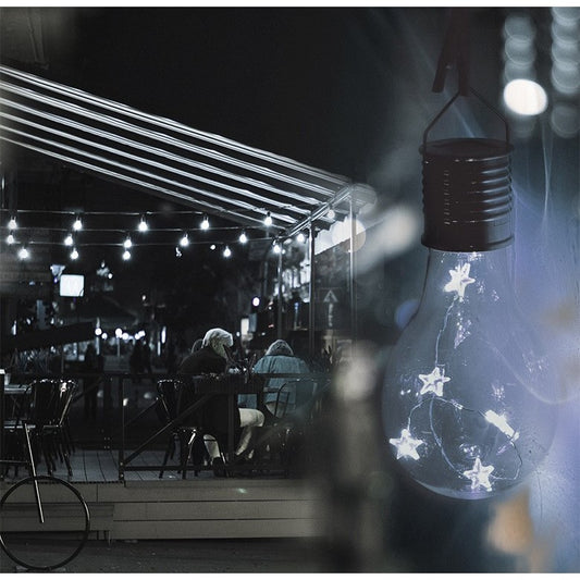 Lampa Solara LED Decorativa sub forma de Bulb, pentru exterior, suspendata, IP65, Ultron Transparent, lumina rece, Flippy-1