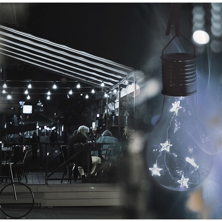 Lampa Solara LED Decorativa sub forma de Bulb, pentru exterior, suspendata, IP65, Ultron Transparent, lumina rece, Flippy-1