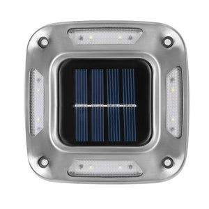 Lampa solara LED pentru gradina Flippy, 8 LED-uri, prindere de perete sau impamantare, IP65, forma patrat, material ABS si Policarbonat, 9 x 9 cm, baterie 1.2V, 600 mah, alb rece-0