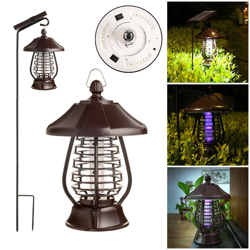 Lampa solara pentru gradina, anti-insecte, tantari, muste, UV, LED, material ABS, putere 5W, 1.2 V, autonomie 8 ore, 2 moduri de functionare, IP65, electric shock 380 volti, 30 x 19.5 cm, maro-1