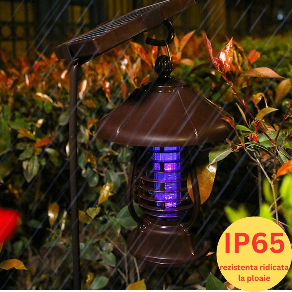 Lampa solara pentru gradina, anti-insecte, tantari, muste, UV, LED, material ABS, putere 5W, 1.2 V, autonomie 8 ore, 2 moduri de functionare, IP65, electric shock 380 volti, 30 x 19.5 cm, maro-7