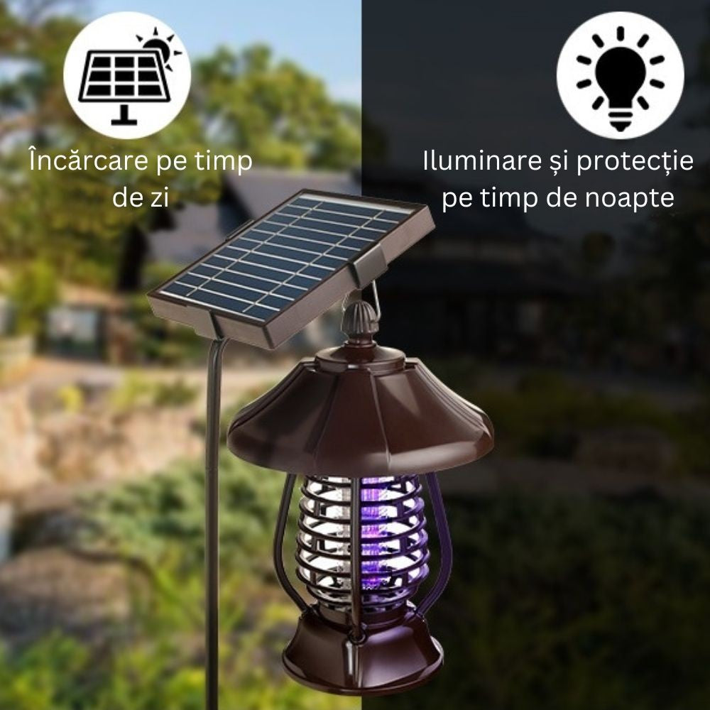 Lampa solara pentru gradina, anti-insecte, tantari, muste, UV, LED, material ABS, putere 5W, 1.2 V, autonomie 8 ore, 2 moduri de functionare, IP65, electric shock 380 volti, 30 x 19.5 cm, maro-8