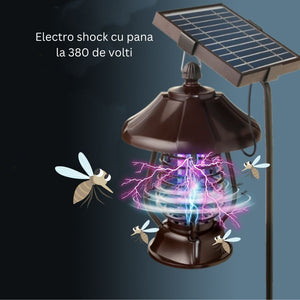 Lampa solara pentru gradina, anti-insecte, tantari, muste, UV, LED, material ABS, putere 5W, 1.2 V, autonomie 8 ore, 2 moduri de functionare, IP65, electric shock 380 volti, 30 x 19.5 cm, maro-0