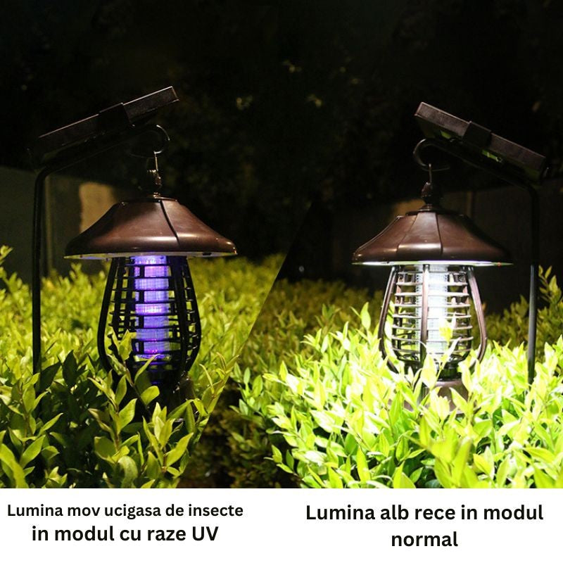 Lampa solara pentru gradina, anti-insecte, tantari, muste, UV, LED, material ABS, putere 5W, 1.2 V, autonomie 8 ore, 2 moduri de functionare, IP65, electric shock 380 volti, 30 x 19.5 cm, maro-10