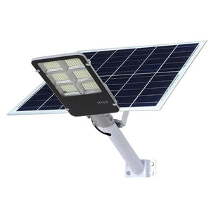 Lampa solara stradala Flippy, IP65, senzor de lumina, 100 LED-uri SMD, 7200 lm, panou 12W, putere 80W, autonomie 12-16 ore, telecomanda, montare prin fixare, pentru strada sau gradina, finisaj lucios, material ABS, 38.6 x 13.3 x 6.5 cm, lumina a-0