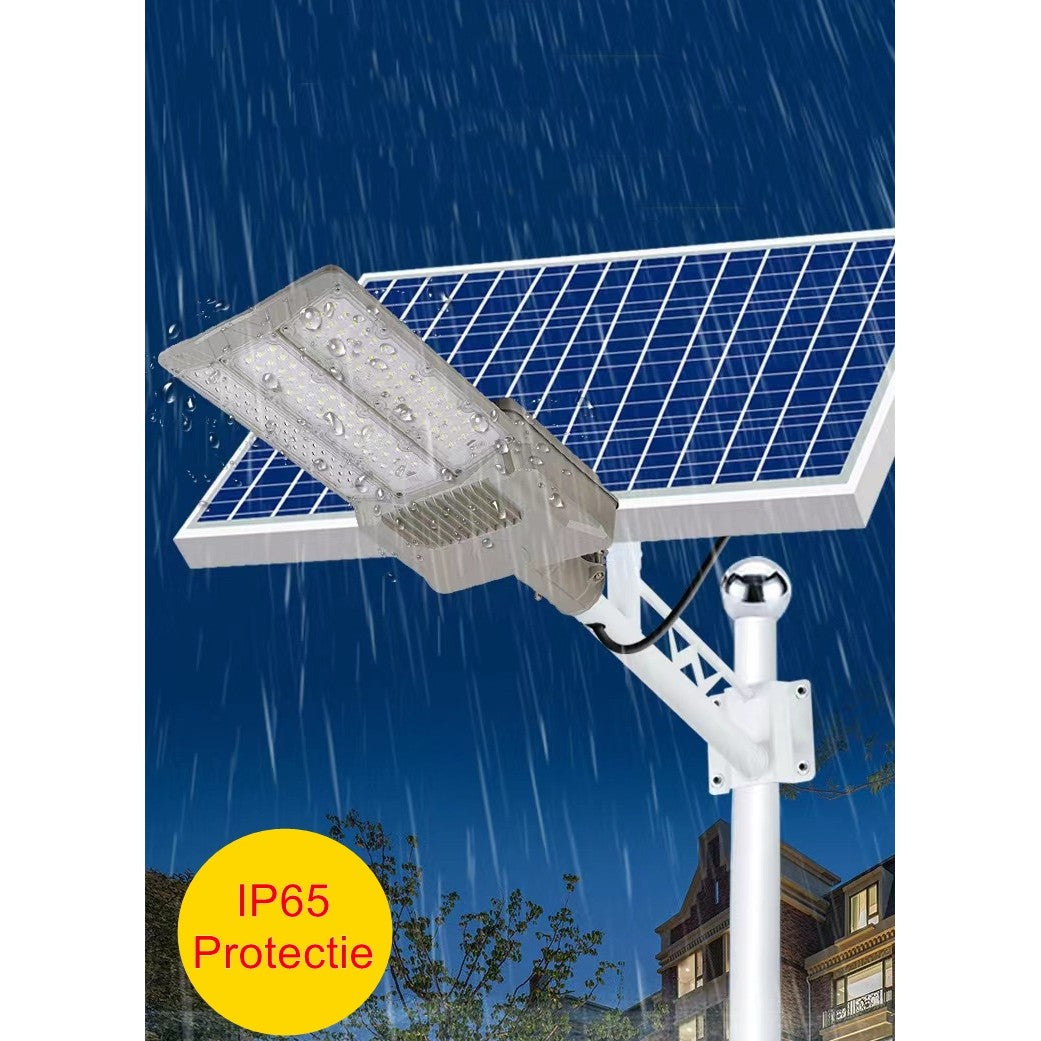 Lampa solara stradala Flippy, pentru curte sau strada, cu doua grile, finisaj mat, rezistent la apa, montare prin fixare, senzor lumina, baterie de litiu, IP65, lumina rece, putere 500W, autonomie 10 ore, 55 x 23 x 9 cm, gri-5